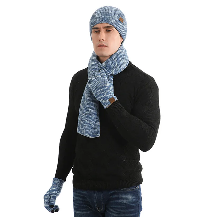 3 шт./компл. Для мужчин шляпа перчатки шарф комплект для холодной зимы, теплые вязаные шапки бини шапки Skullies мужские лыжные шапки Теплые шарфы 9911
