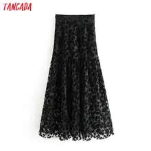 Tangada women lace mesh long skirts zipper ladies new arrival retro black embroidery maxi skirts 6A160