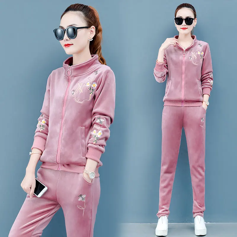 

Add hair thickening sports suits female new fashion pleuche casual wear two-piece winter cardigan fleece