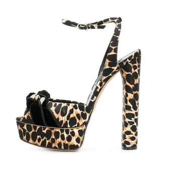 

Women Summer Shoes 2018 Leopard Print Platform Chunky Heels Sandals Buckle Strap Butterfly-knot Decor Female Shoes Size 34-43