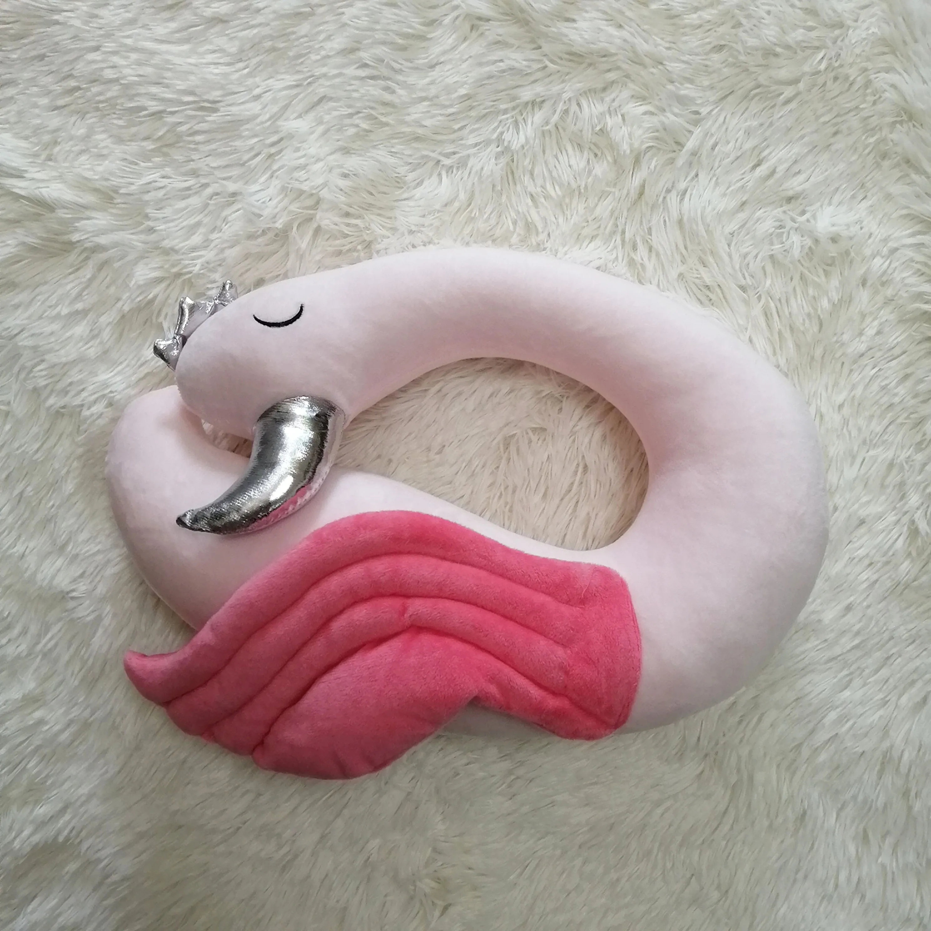 Розовая подушка для шеи с лебедем, маленькая забавная Милая Подушка, u-образная надувная подушка для путешествий, украшения для подушки для дома, детей