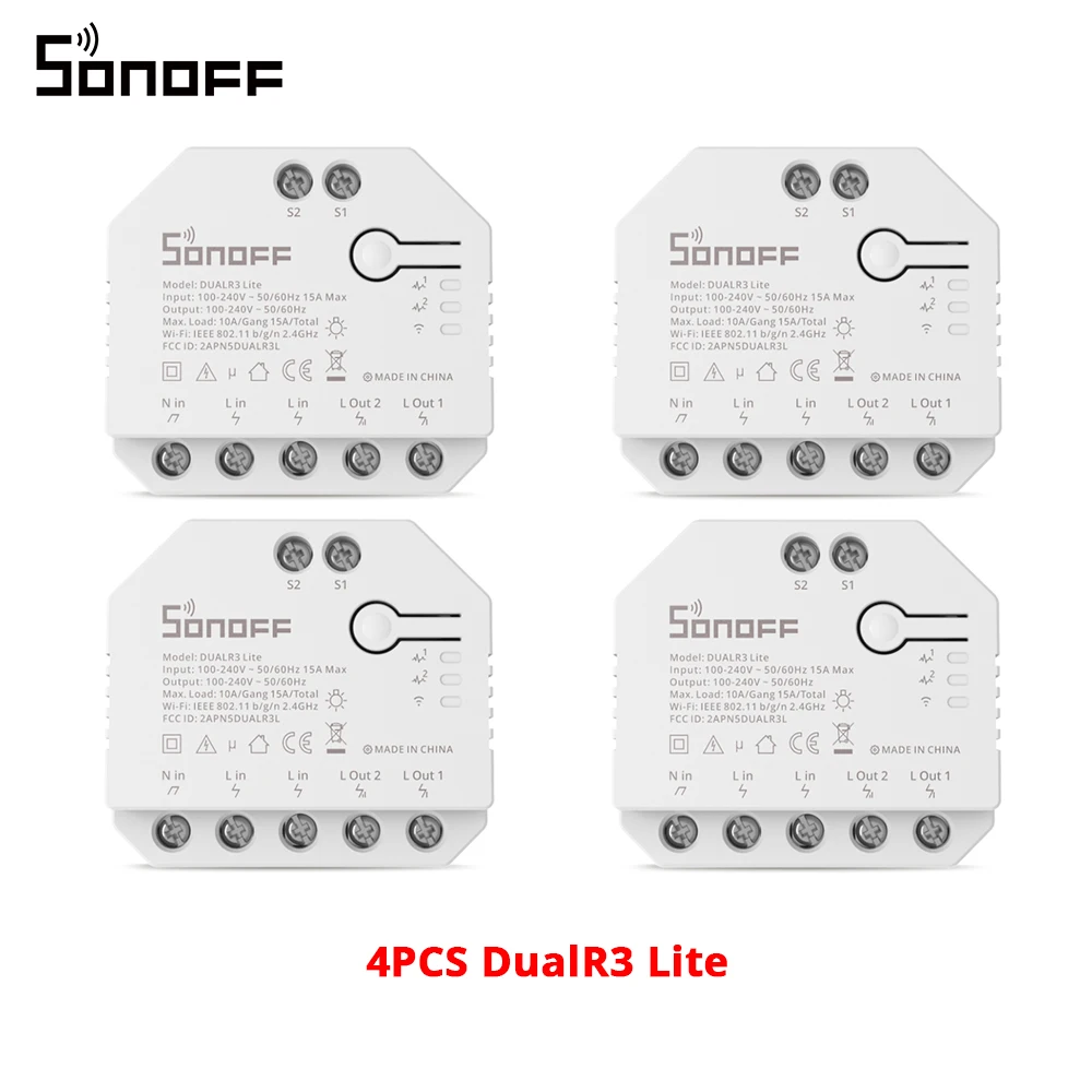 1-20PCS SONOFF DualR3 Lite WiFi Switch Dual Relay Module DIY MINI Switch Remote Two Way Control Work with Alexa Google Home 