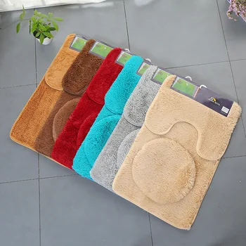 

3Pcs/Set Floor Mat Shower Carpet Anti-slip for Household Multi Purpose Bathroom Supplies Polyester Pure Colors Toilet Lid