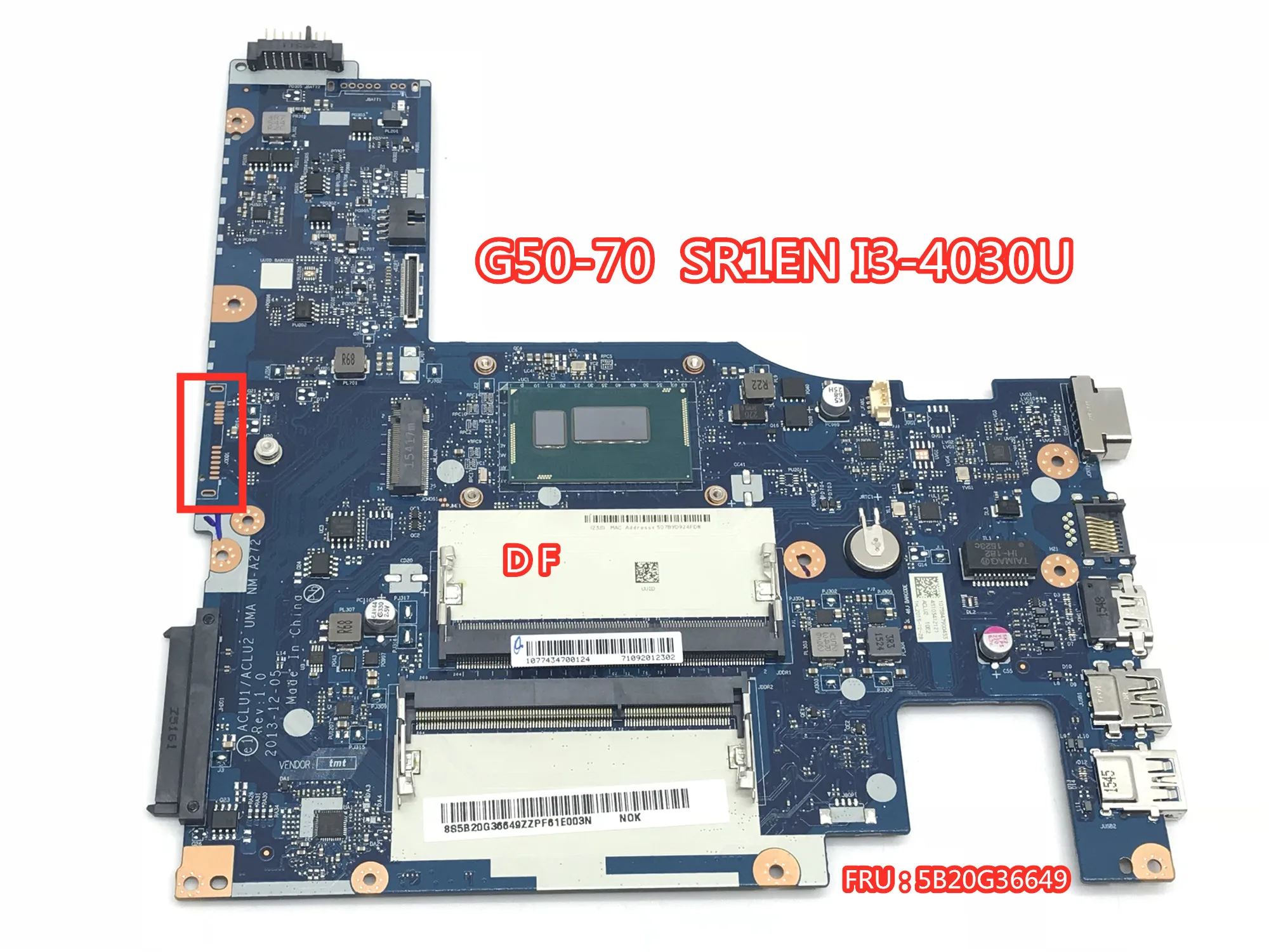 

ACLU1/ACLU2 NM-A272 laptop Motherboard for Lenovo G50-70 motherboard with SR1EN I3-4030U FRU/PN 5B20G36649 100% Tested
