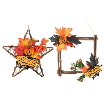

Wooden Halloween Decoration Wreath Leaf Pumpkin Rectangle Star Hanging Ornament 57BB