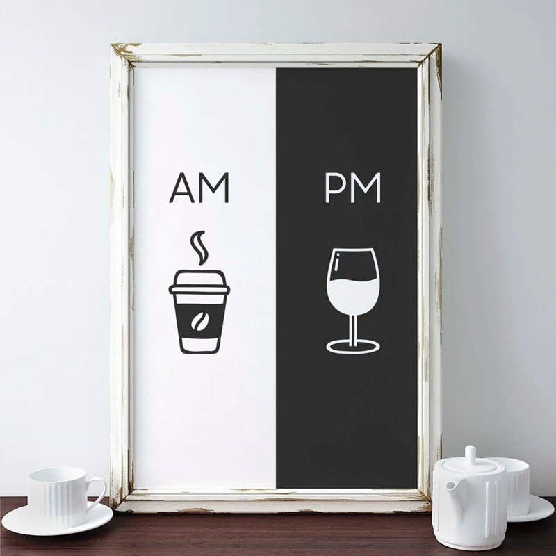 Am-Coffee-PM-Wine-Sign-Print-Kitchen-Poster-Home-Wall-Art-Decor-Coffee-Wine-Art-Canvas (1)