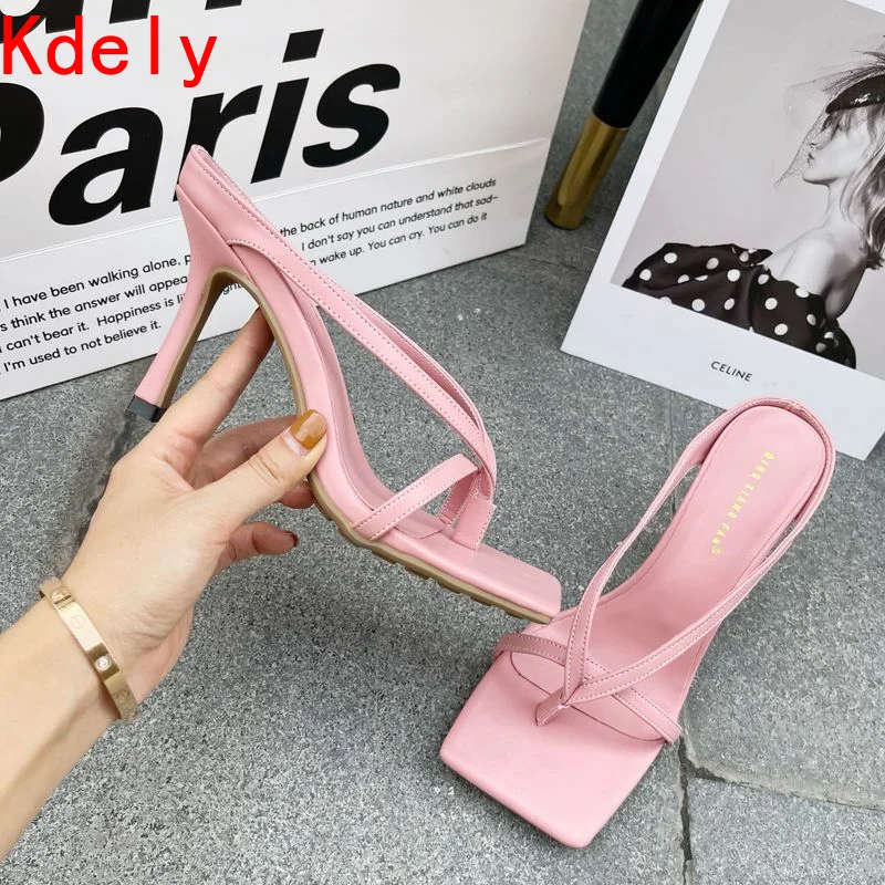 

2021 New Slipper High Heels Shoes Fall Best Street Look Females Square Head Open Toe Clip-On Strappy Sandals Women