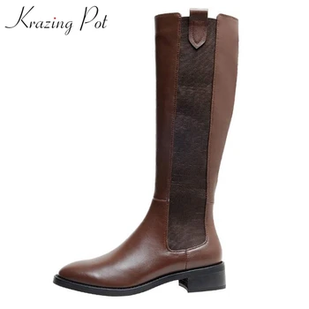 

krazing pot genuine leather handsome riding boots thick low heels beauty superstar round toe vintage punk thigh high boots L07