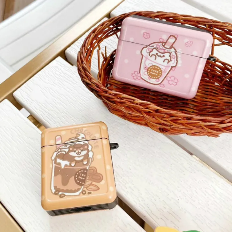 

Case for Airpods 2 Bluetooth Earphone Case for Airpods Pro Accessories Protective PC Cover Cute Keychain Pearl Milk Tea Trunk