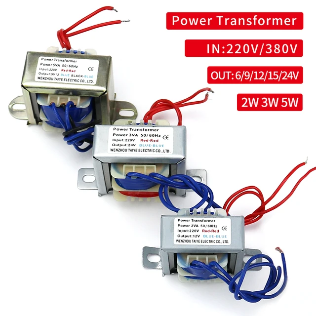  AC 220 V entrada CA 12 V/24 V salida 2 W 50 Hz transformador de  potencia única alambre de cobre vacío impregnado aislamiento barniz (12 V)  : Electrónica