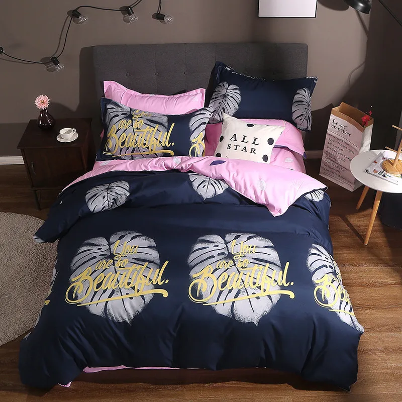 

Bedding Grey flower 3/4pcs bed set black and white stripe bedding set leopard bed linen set flat sheet spring home56