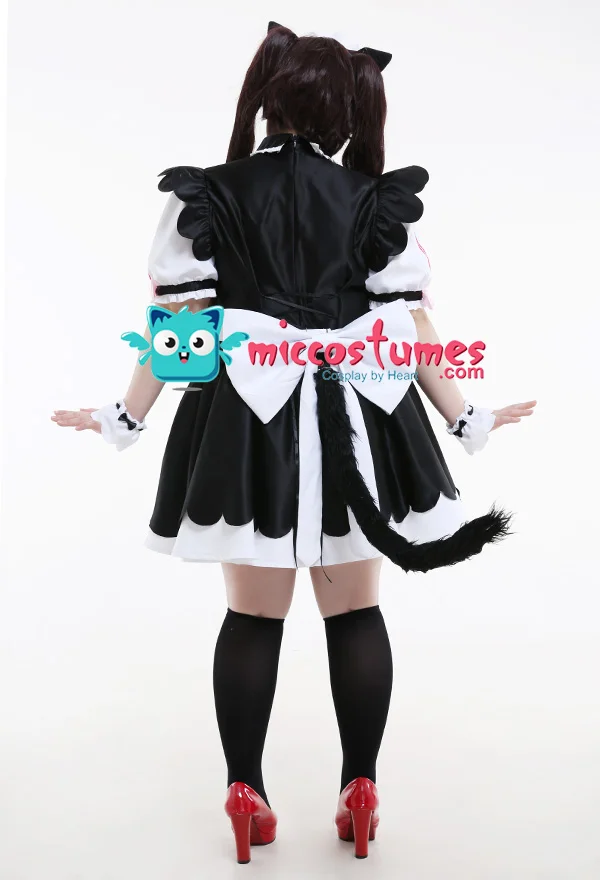 Frauen Nekopara Chocola Cosplay Kostüm Dienstmädchen Kleid mit Schürze Petticoat Katzenohren Schwanz 9