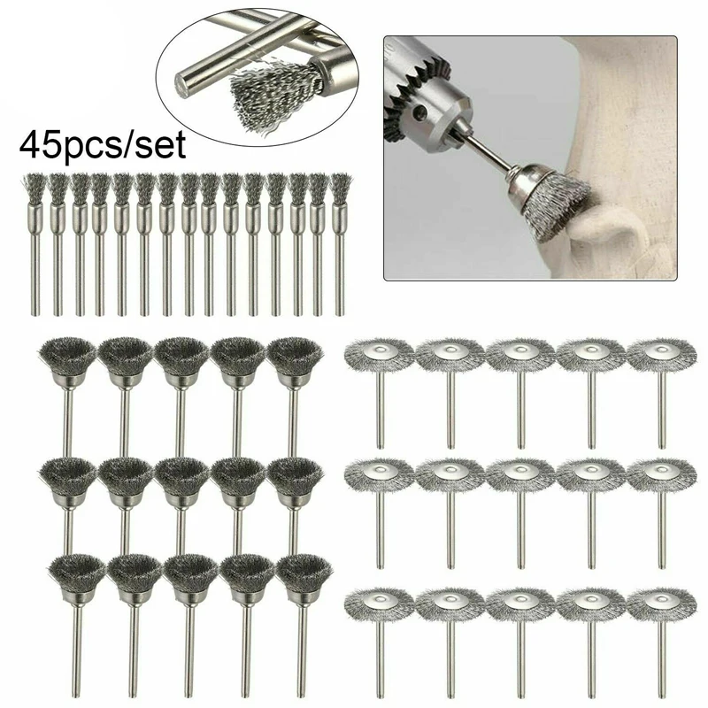 

Wire Wheel Brushes 45pcs Polishing Wheel Rust Cleaning Kit Steel Wire Brush Set For Mini Drill Rotary Tools Polishing Brush