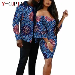 Tenues de Couples africains, Mini robes Sexy et Slim assorties pour hommes, chemise Bazin Riche, vêtements d'amour, vêtements africains Y21C042 