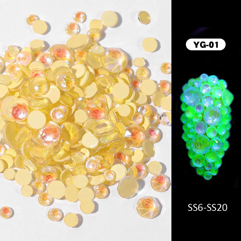 1 упаковка Светящиеся хрустальные AB Стразы для ногтей смешанного размера блестящее Стекло Драгоценный Камень 3D Шарм Flatback Стразы флуоресцентный ноготь художественные украшения