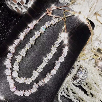 

UILZ Sparkling Trapezoid Choker Necklace Fashion Cubic Zircon Adjustable Necklaces For Women Party Jewelry UN076