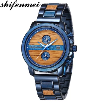 

Shifenmei Wood Watch Men's Quartz Watches Luxury Brand Chronograph Military Wristwatch Wooden Watches Male Relogio Masculino