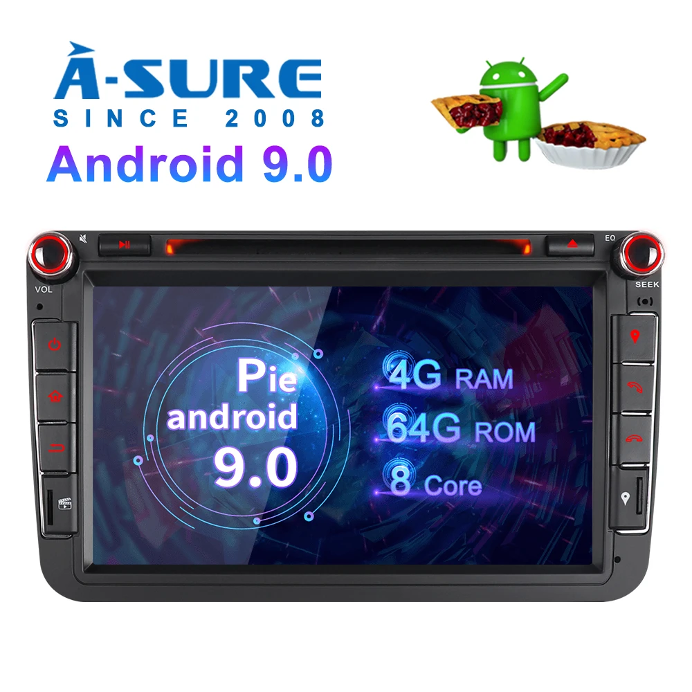 A-Sure 2 Din 8 Core 4G ram Android 9,0 радио gps dvd Navi для Volkswagen VW GOLF MK5 MK6 PASSAT B6 TOURAN Polo Tiguan SEAT SKODA - Цвет: 64GB ROM  4GB RAM