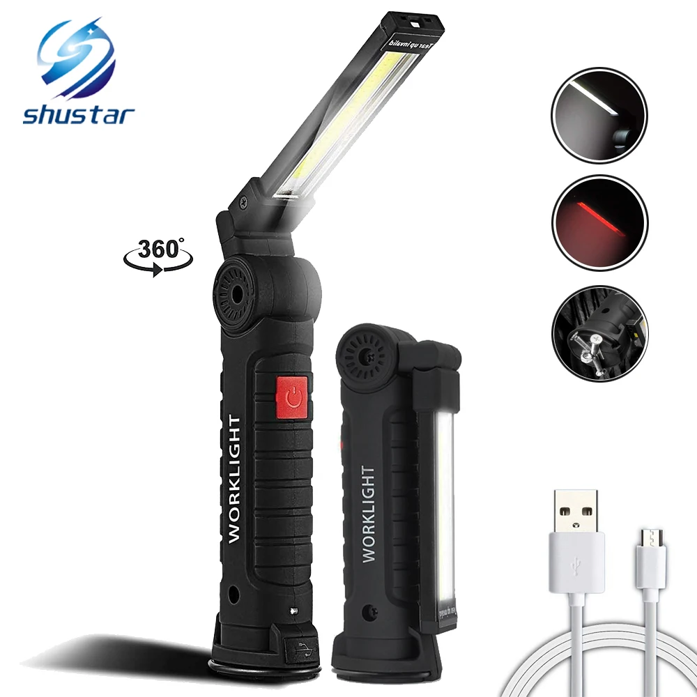 COB+LED Flashlight USB Rechargeable With Magnetic Torch Worklight Inspect Lamp 