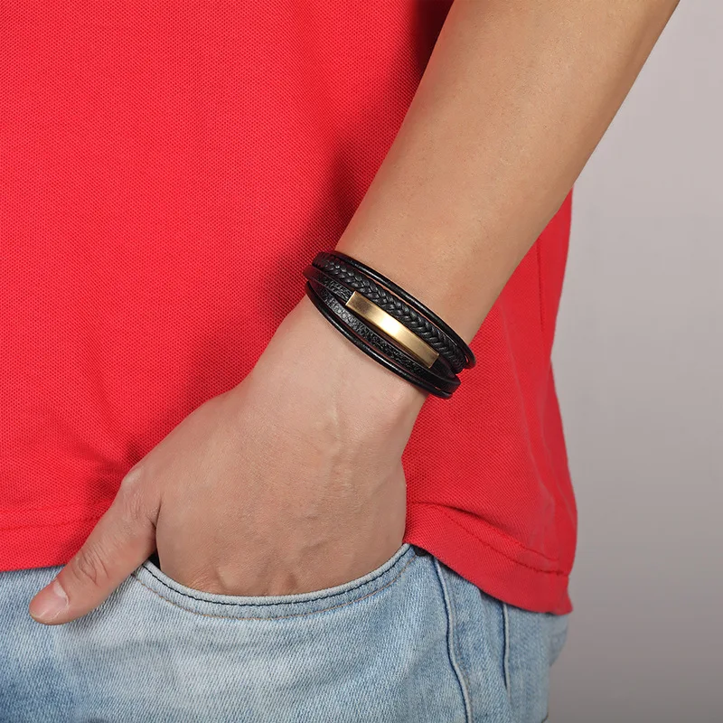 New Fashion Men Leather Bracelet Lava Stone Tiger Eye Stone Braided Bead Genuine Leather Macrame Bracelet Set Men Gift - Image 6