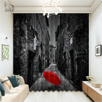 

Black And White Kitchen Curtains Red Umbrella On A Dark Narrow Street In Tuscany Italy Rainy Winter Ultra-thin Micro Shading