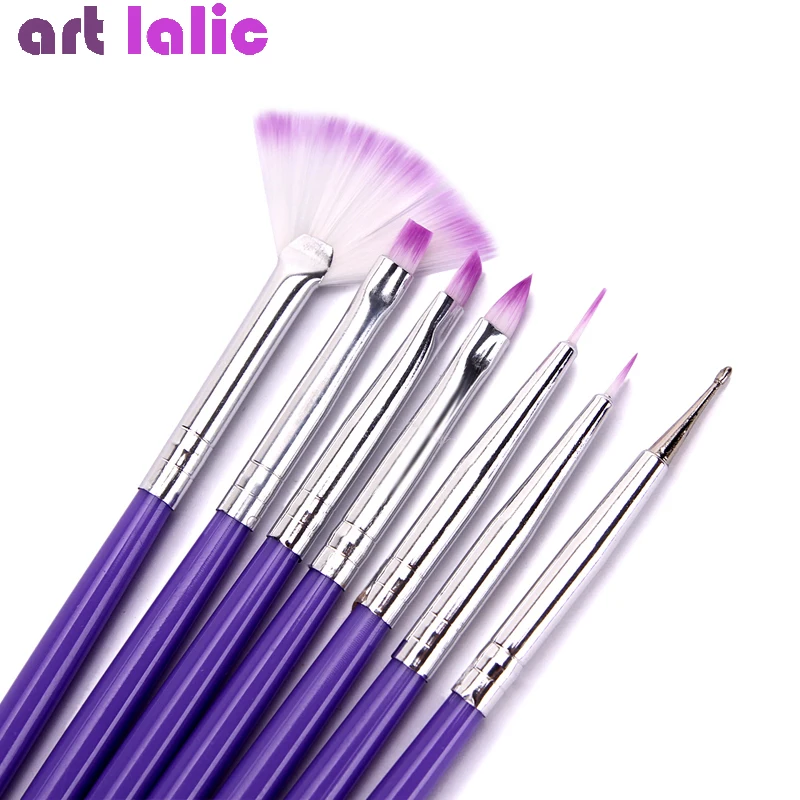 Популярная фиолетовая для украшения ногтей кисть для маникюра для раскрашивания инструмент для раскрашивания Кисти Набор ручек 7 шт