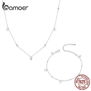 

bamoer 925 Sterling Silver Choker Necklace and Heart Chain Bracelet Jewelry Sets for Women Wedding Statement Jewelry ZHS213