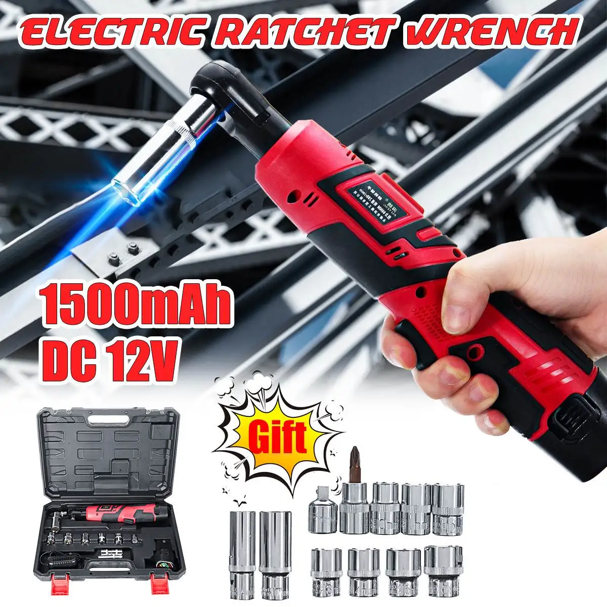 

12V Angle Electric Wrench Kit Cordless Ratchet Wrench Rechargeable Scaffolding Torque Ratchet With Sockets Tools Power Tools