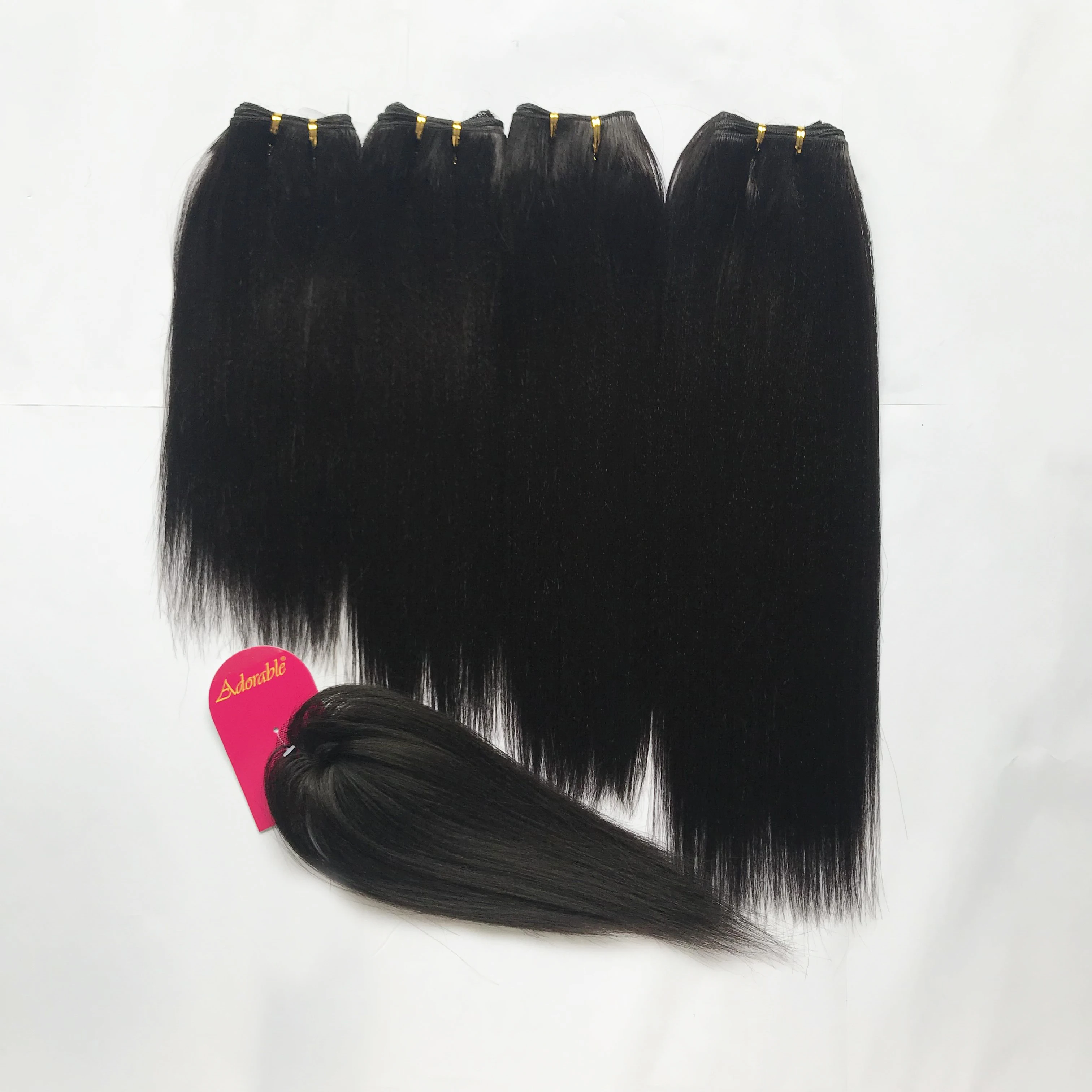 Adorable Synthetic Hair Quattro YAKI WAVE 4PCS+1 Set /8-14inch Extension Weave Bundles With Closure African American Afro