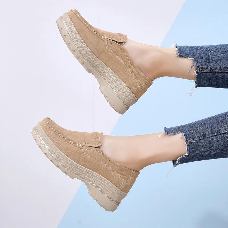 

Leather Women's Shoes Modis Clogs Platform Round Toe Casual Female Sneakers Autumn Genuine Leather 2019 Grandma Creepers Nurse