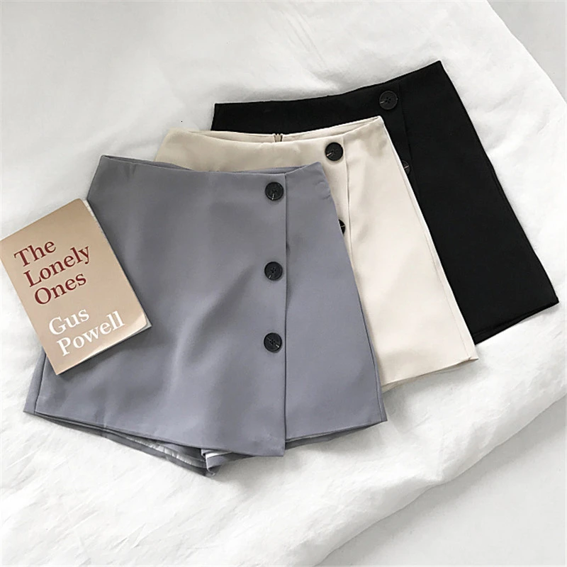 

2019 Summer Short Film Women High Buttons Decorating Irregular Women Skorts Calzones Get Out Project