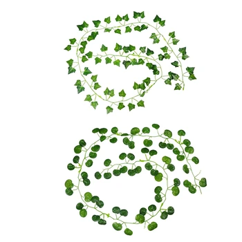 

2Pcs 2M Long Artificial Plants Green Ivy Leaves Artificial Grape Vine Fake Foliage Leaves - per Section & Begonia