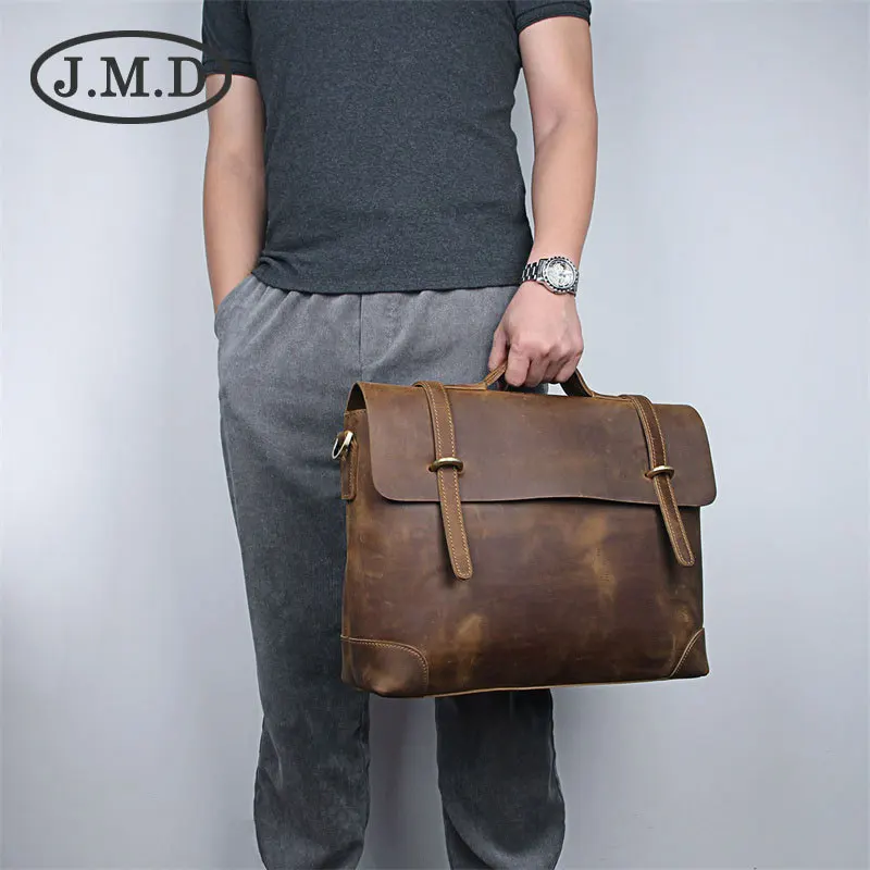 Men Briefcases 14" Cow Leather Man Shoulder Hand Bags Business Casual Fashion Tote Crossbody Bag Male Briefcase Real Leather