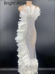 Sexy Samba parade Float Off Shoulder Celebrate  Women Stage Wear Feather Solid Color Evening Party Dress Sleeveless Maxi Vestdio