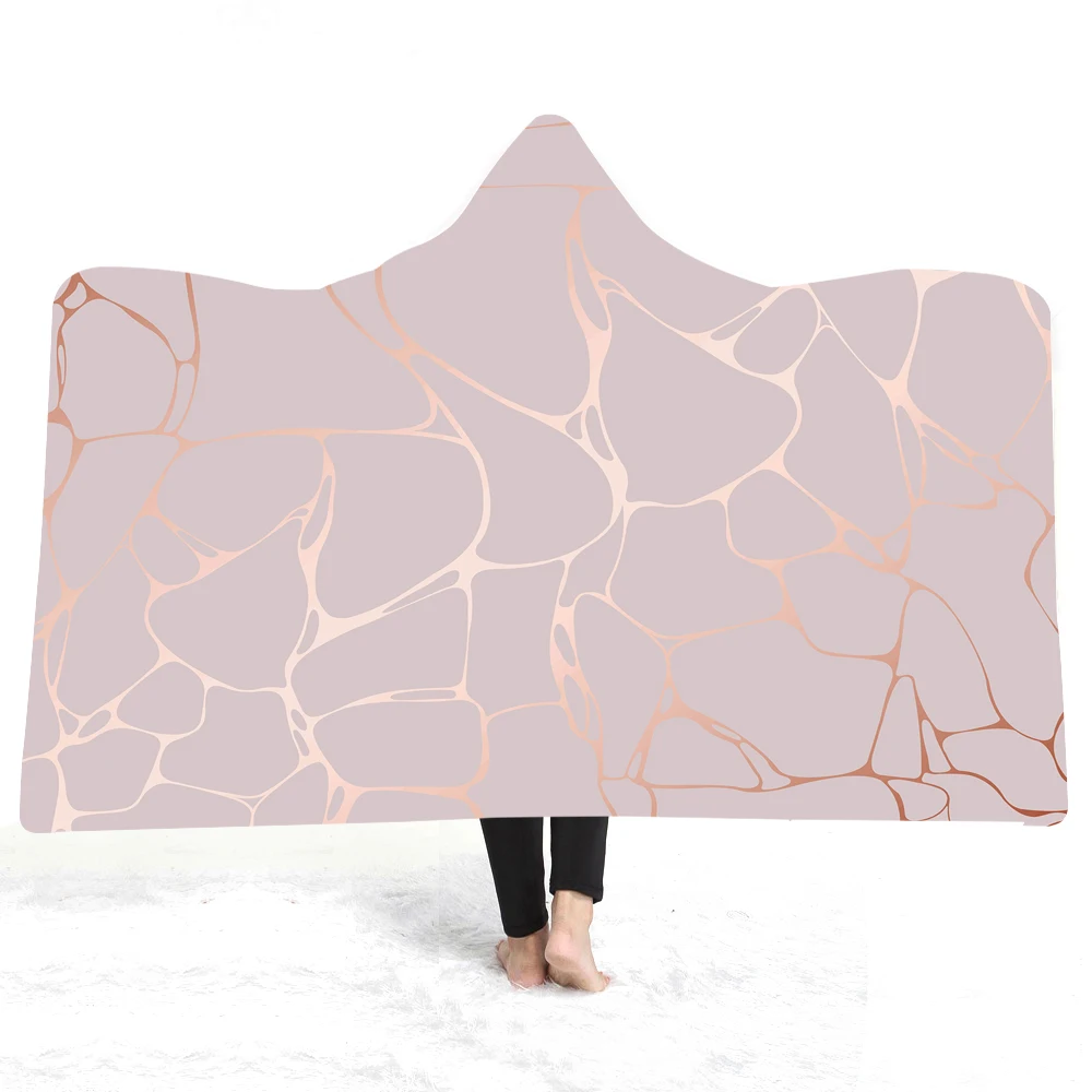

Plush Hooded Blanket 3D Printed Modern Marbling Blankets for Adults Kids Warm Wearable Fleece Blankets Microfiber Sherpa Blanket