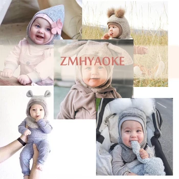 

ZMHYAOKE 2019 Autumn NEW Arrival Baby Winter Hat Patchwork Warm Newborn Boys Girls Hat Kids Baby Photography Props Kids Hats
