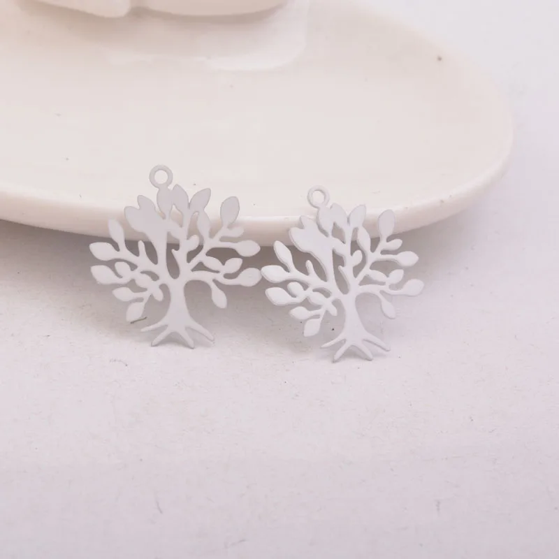 50pcs AC10554 22*23mm Laser Cut Tree Charm Rose Gold Plant Pendants Brass Trees Charms Drop Earrings accessories