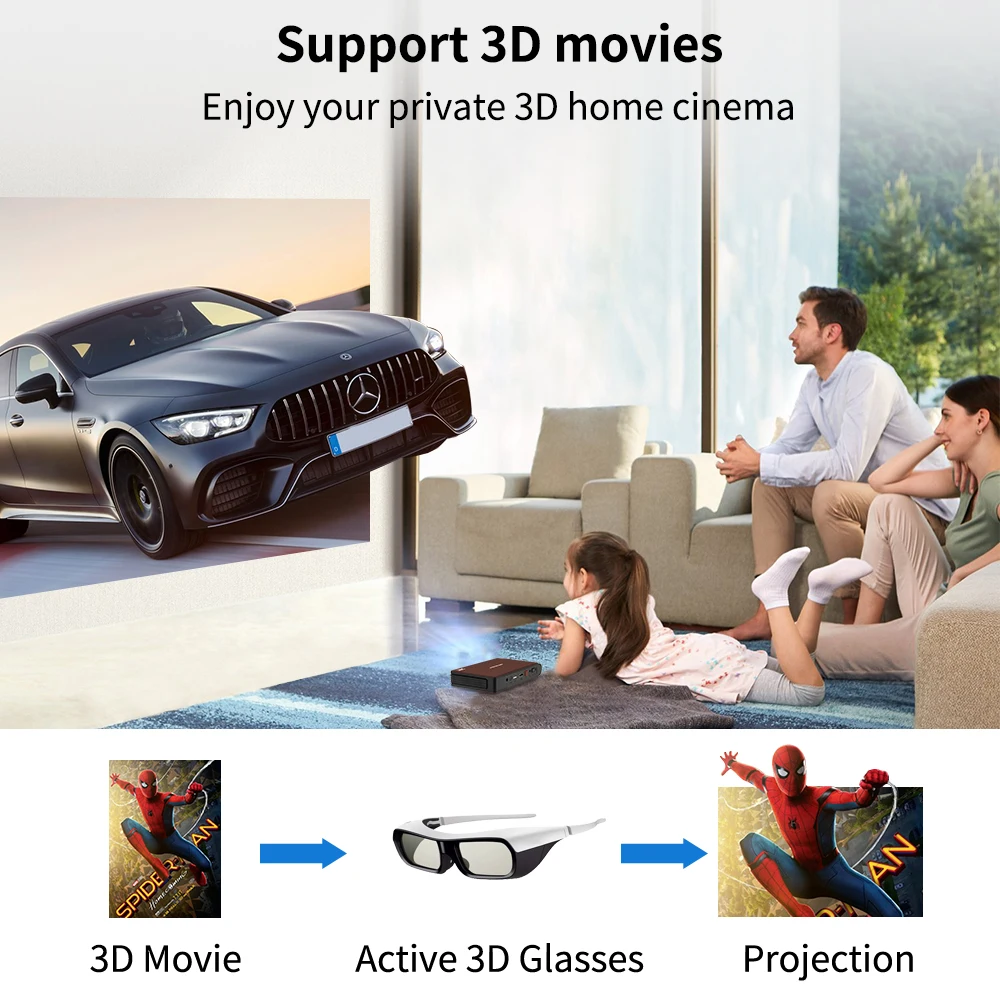 S6W Wifi мини портативный 3D проектор затвора умный Карманный DLP 8400mAh аккумулятор