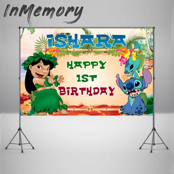 

Lilo and Stitch Backdrops for Photography Custom Cartoon Stitch Kids Baby 1st Birthday Baby Shower Banner Photo Background