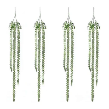 

4Pcs Artificial Succulents Hanging Plants Fake String Of Pearls Plant Faux Succulents Unpotted Branch Lover'S Tears Plants