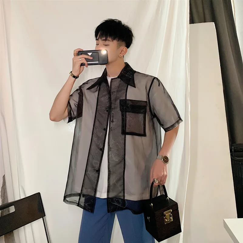 Summer Transparent Shirt Men's Fashion Printed Casual Flower Shirt Men Streetwear Loose Short Sleeve Shirt Mens Dress Shirt Summer Transparent Shirt Men's Fashion Printed Casual Flower Shirt Men Streetwear Loose Short Sleeve Shirt Mens Dress Shirt