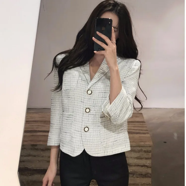 

Korean-style CHIC Graceful Elegant Versatile Straight-Cut Long Sleeve Single Breasted Pattern Suit Short Jacket Women's