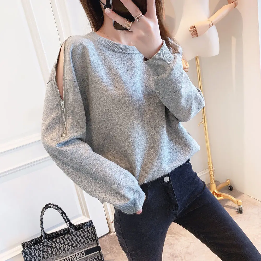 zipper cold shoulder sweatshirt