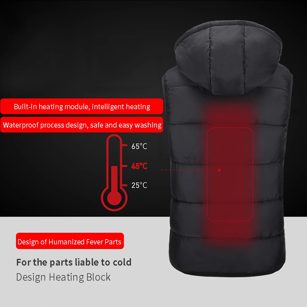 Для мужчин Для женщин с защитой от ветра, на молнии, с карманами, на открытом воздухе Пеший Туризм зимние с капюшоном Электрический теплый жилет топления длинноволновой части инфракрасной моющиеся зарядка через usb