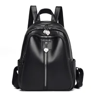 Women Leather Backpack 2022 Black Travel Shoulder Bag Soft School Bag For Teenage Girls Solid Color Rucksack Purse 1