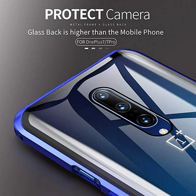 Двухсторонний металлический магнитный чехол из закаленного стекла для OnePlus 7Pro 7, изогнутое стекло, Металлическая магнитная защита от адсорбции