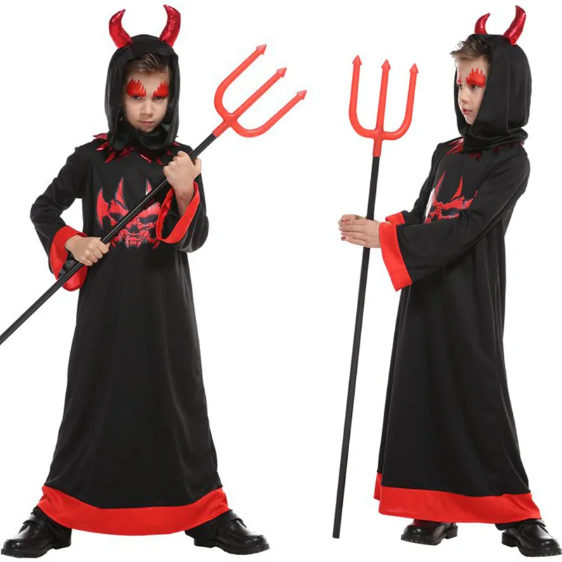 Страшно красный рог демон вампир Devilkin костюм для детей Толстовка с капюшоном