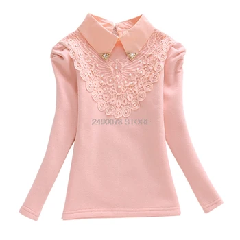

Shirts for Girl Lace Flower Blouse 2018 Cotton Long Sleeve Girl School Sweatshirts Blouse Shirts Blusas Children Clothing A96