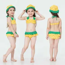 Малыша Одежда для детей; малышей; девочек Tankni комплект ананас купальник, бикини летний плавательный ванный комплект пляжной одежды из топа+ штанов+ шапка От 1 до 6 лет