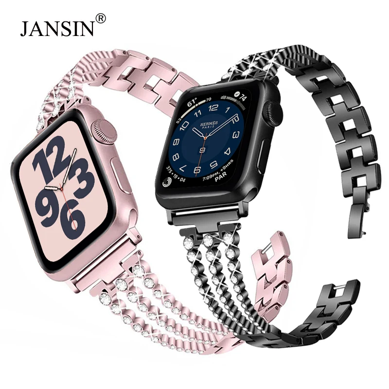 Женский ремешок с бриллиантами для iWatch 4 5 6 band 44 мм 40 SE браслет из нержавеющей